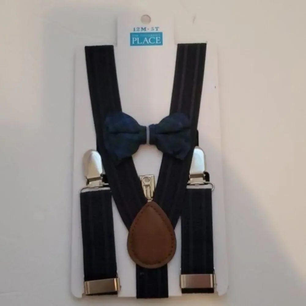 Children's Place Bow Tie Suspenders Set Little Boys Size 12M-5T Blue Green NWT